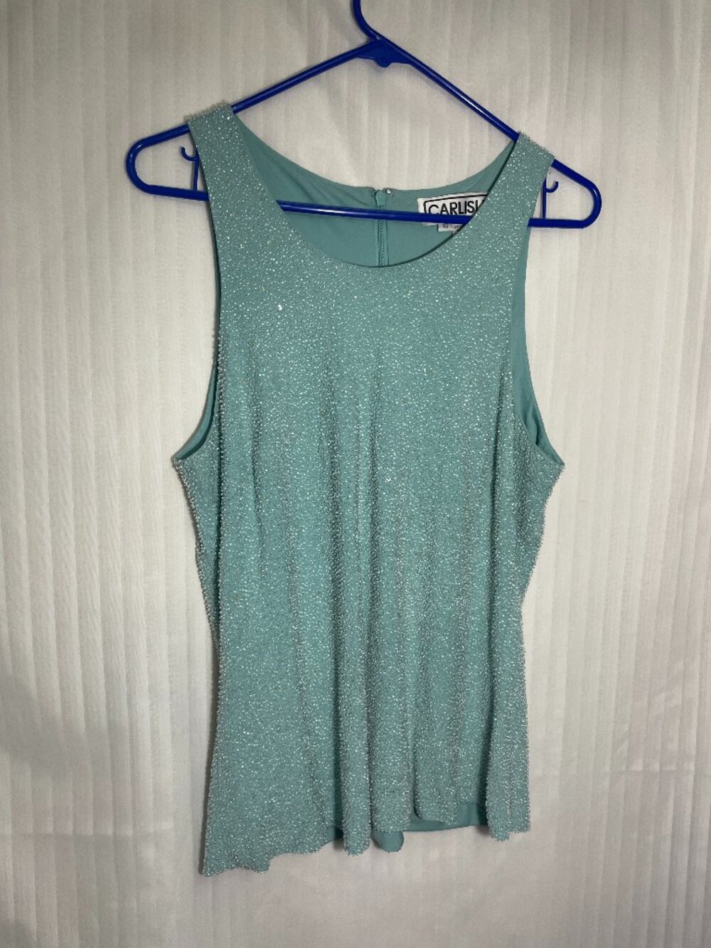 Carlisle Womens Size 16 Aqua Green Beaded Silk Blend Sleeveless Top Lined